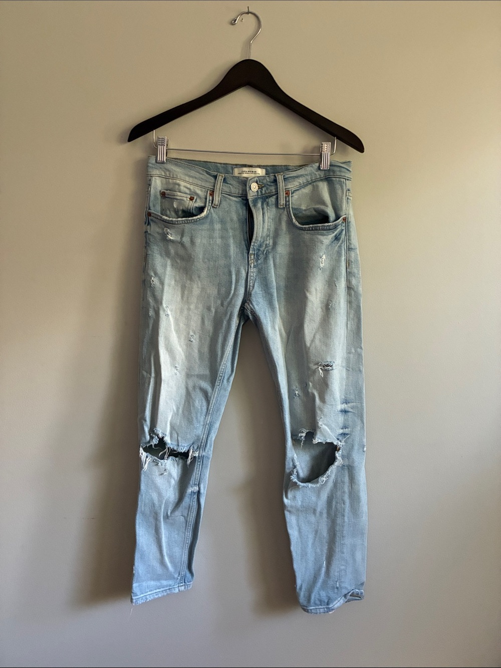 Zara Light Blue Distressed Boyfriend Jeans